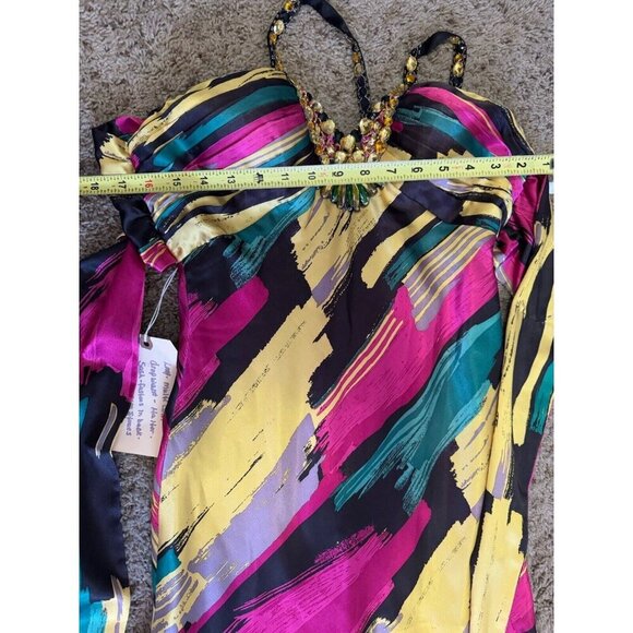 TIFFANY Rainbow Satin Silky Halter Tie Back Maxi Dress Gown Sz 8 Prom Drop Waist - Picture 11 of 12